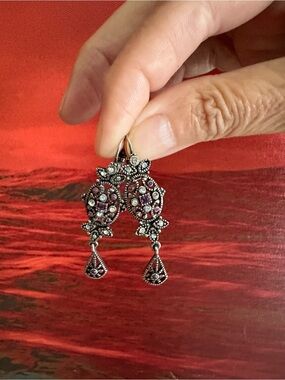 Vintage-Style Silver Drop Earrings with Purple Stones